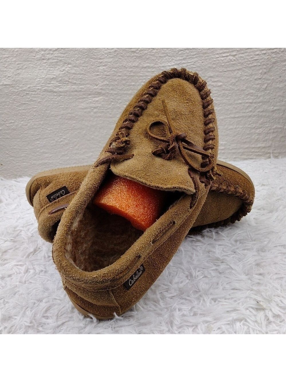 Cabela's Brown Suede Leather Upper Round Toe Leather Lace Slip On Slipper Shoe